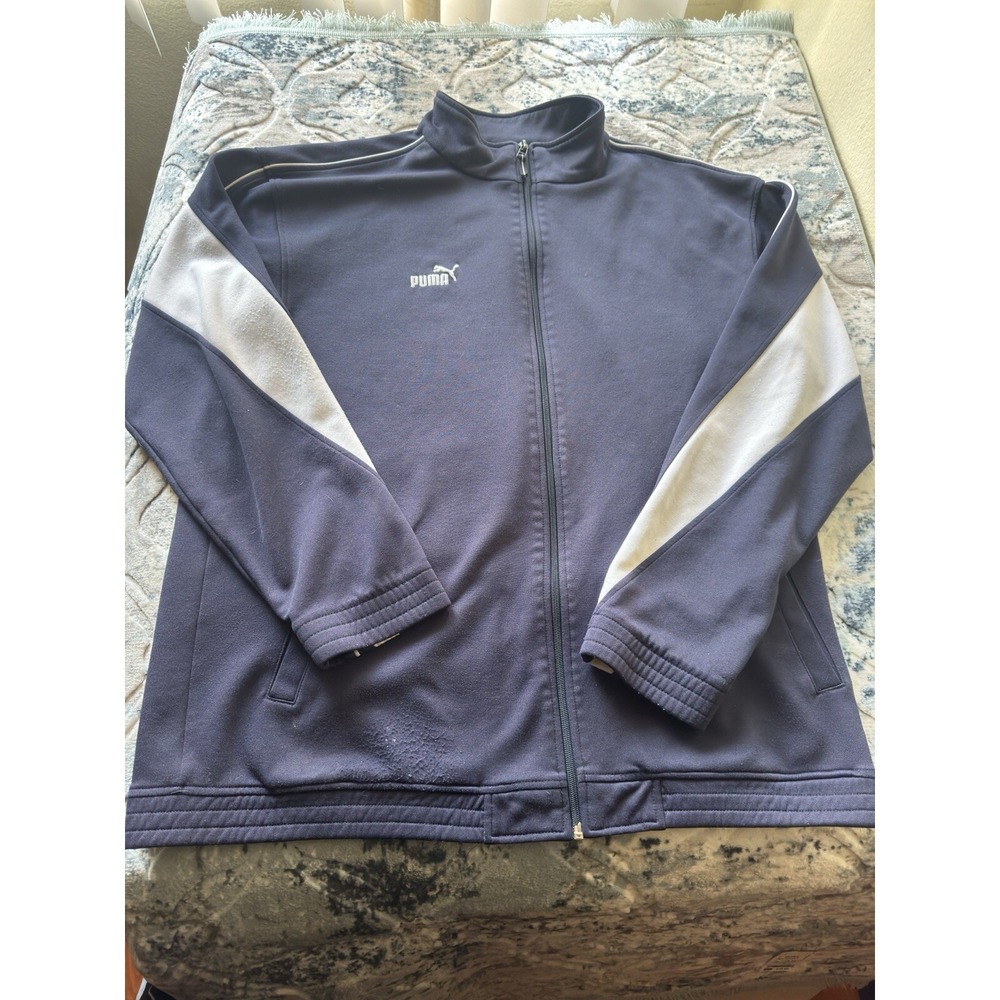 Puma Full-Zip Mens Activewear Sweatshirt XL Jacket Blue White Sportswear XL